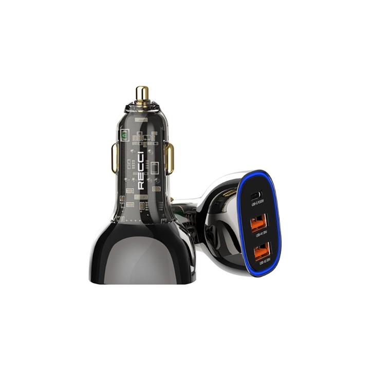 شارژر فندکی 3 پورت رچی مدل Recci Journey Transparent Design Car Charger RCC-N18 با توان 75W